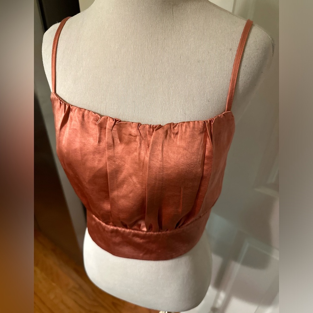 Lulus Satin Coral Rose Orange Crop Cami Top